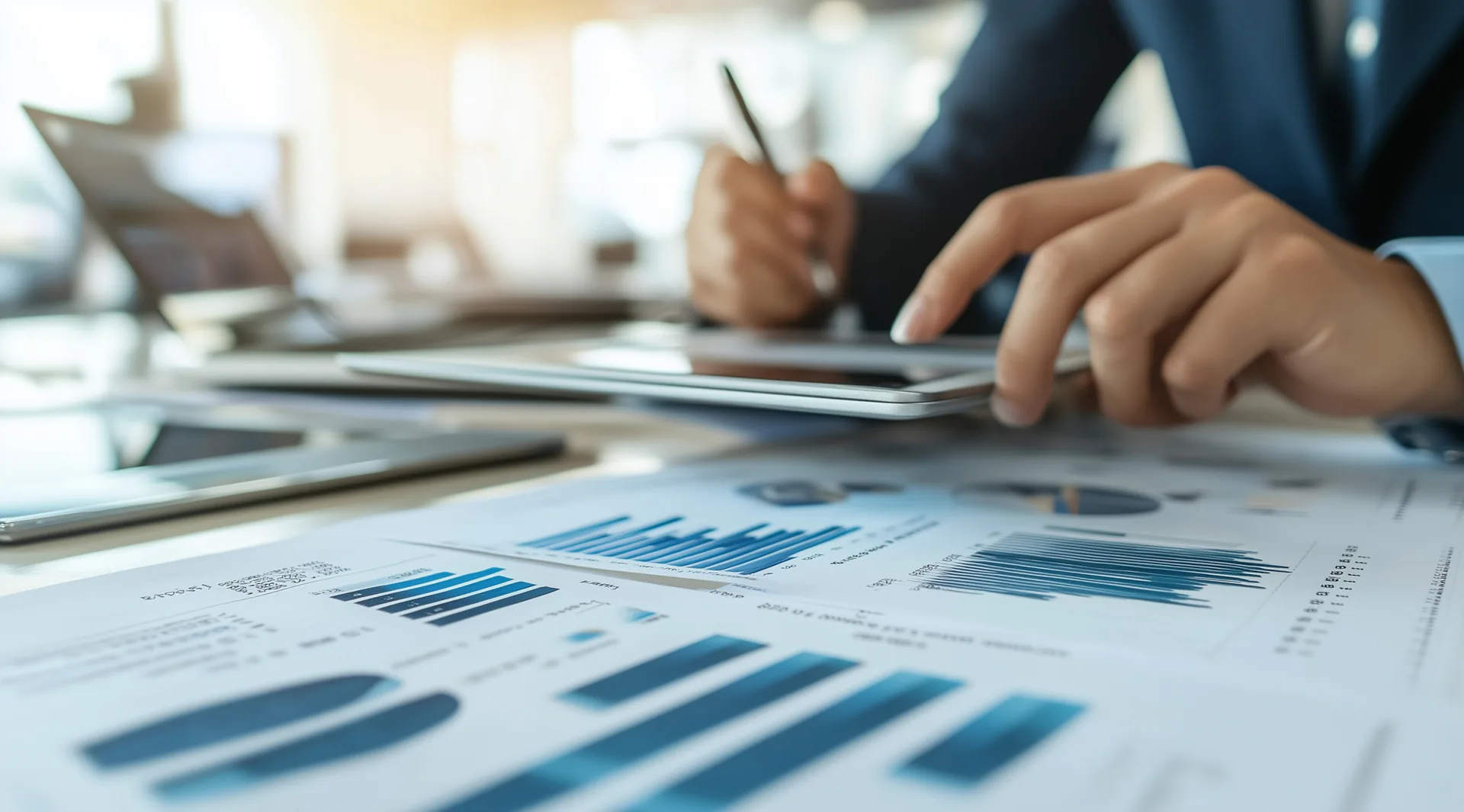Dirigeant consultant des graphiques sur une tablette